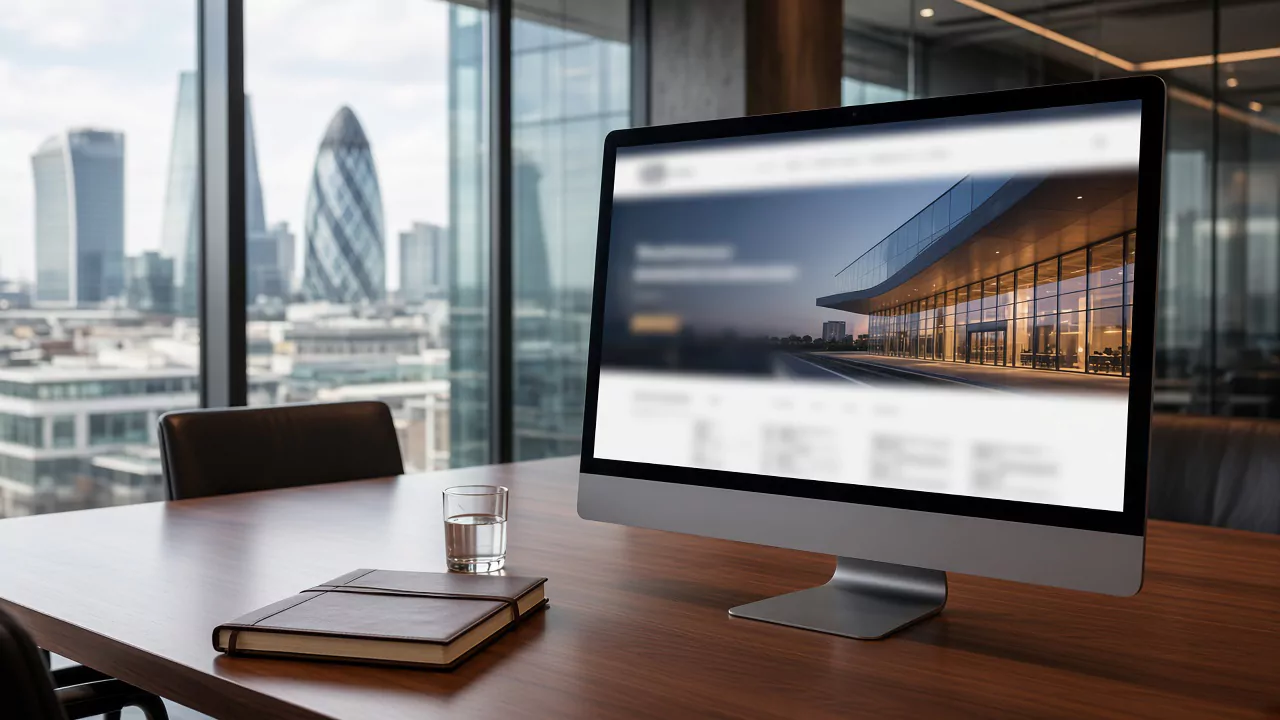 Corporate website on a monitor in a London boardroom