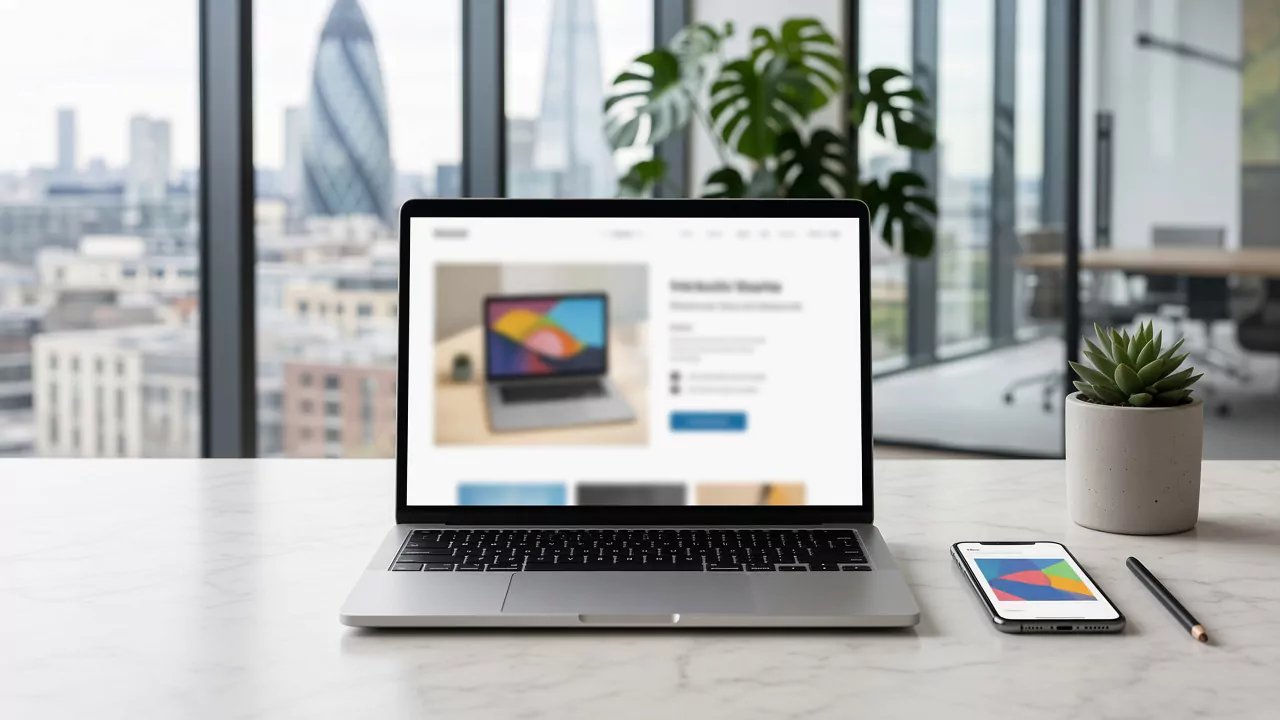 Landing page design on a laptop in a London studio